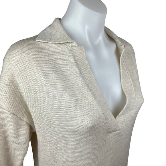 Aritzia Wilfred NWOT Cream White Knit Deep V Wool Collar Midi Sweater Dress 2XS - Picture 8 of 13